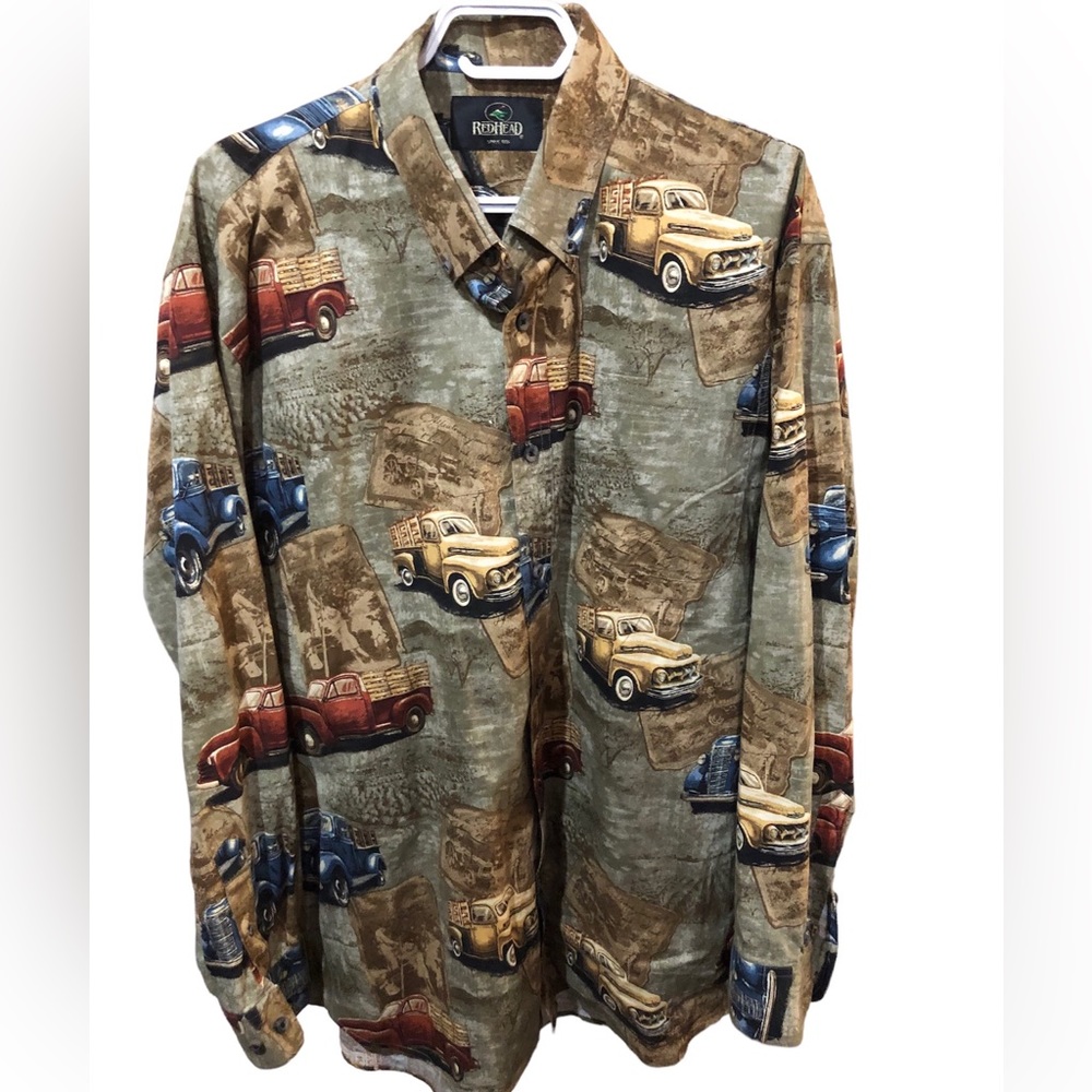 RedHead Long Sleeve Button up Shirt Men’s Large Vintage Trucks